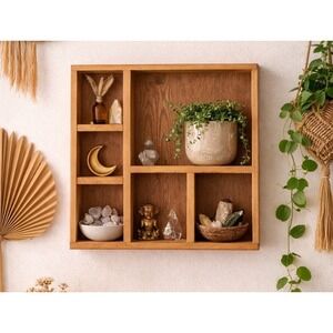 Vintage 90's Granny Core Boho Wood Wall Display Trinket Shadow Box Shelf  20x20"